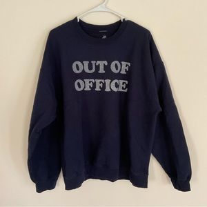 “Out of Office” navy crew neck sweater